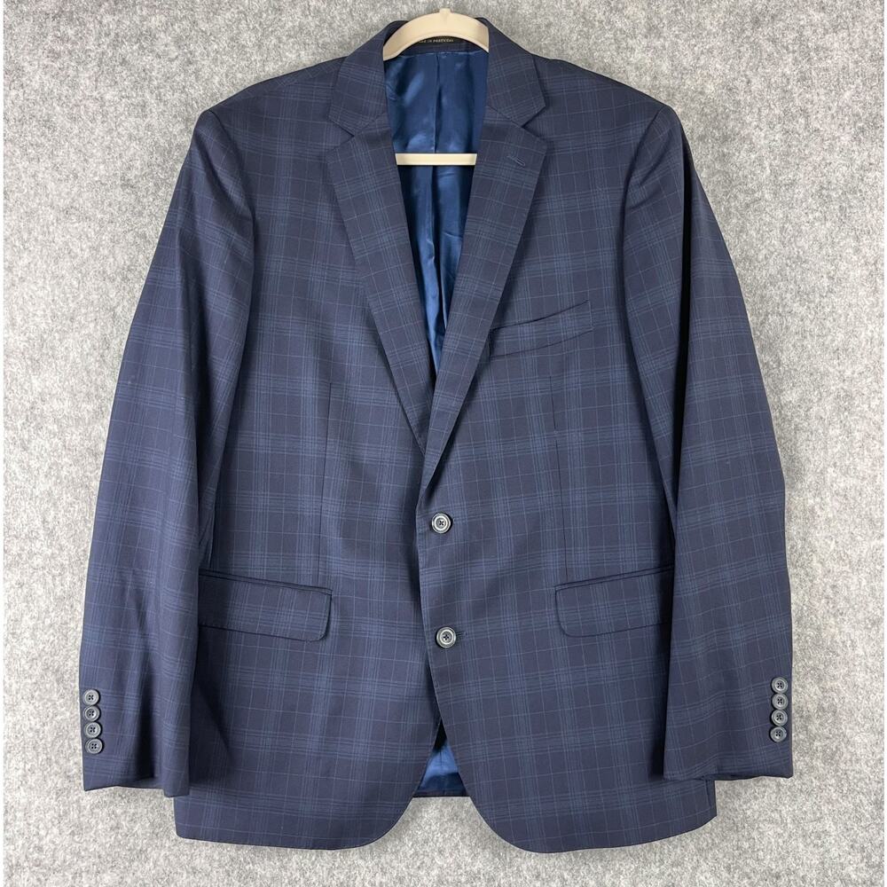 J Hilburn Blazer Mens 42R Blue Windowpane Wool Super 150s Vitale Barberis Italy
